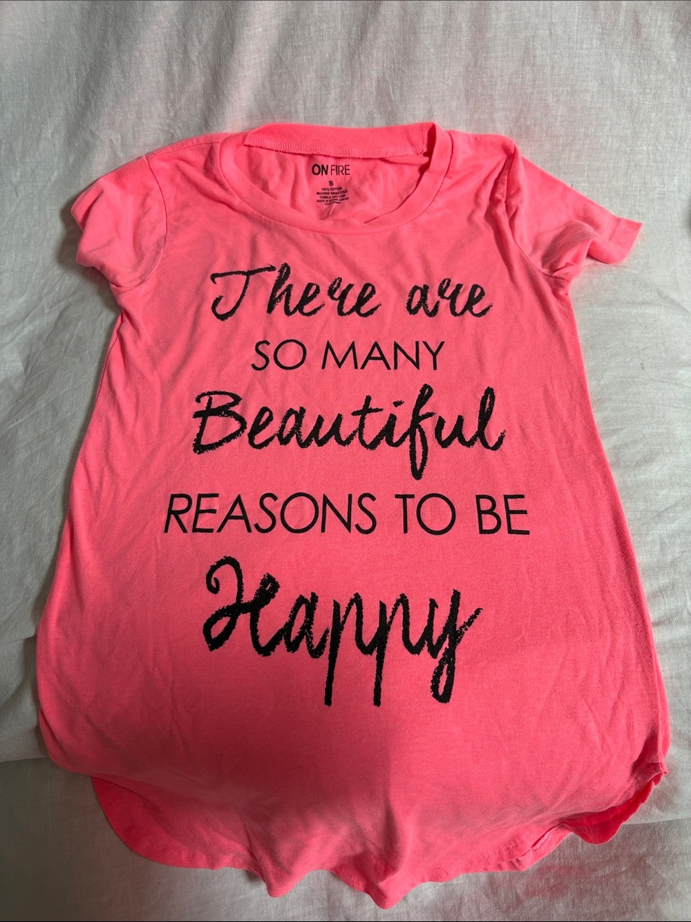 On Fire Neon Pink Short Sleeve Tee with Black Inspirational Script